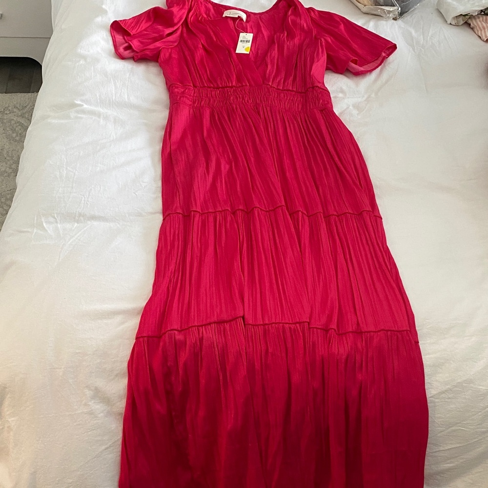 Anthropologie Hot Pink Tiered Maxi Dress